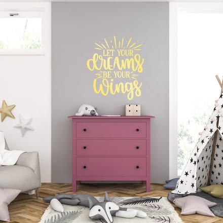 Muursticker - Let Your Dreams Be Your Wings - 40,6 x 45,5 - Goud