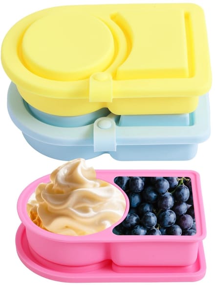 MTTproducts- Snackcontainer 3 Stuks - Silicone Snackdoos - Herbruikbaar - 2 Compartimenten - BPA-vrij - 13.7x8.5 cm
