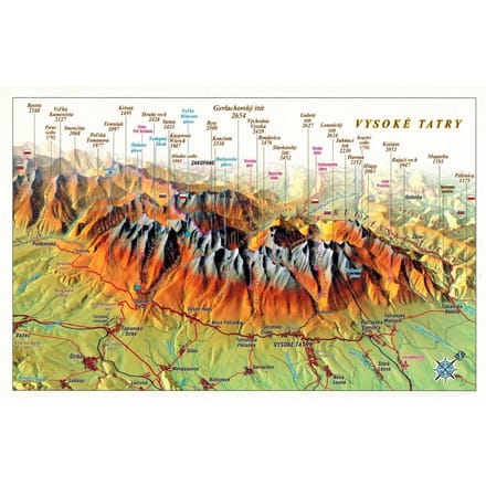 Hoge Tatra. Panoramische Kaart Met 3D-Effect. Ansichtkaart