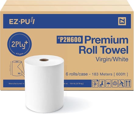 Handdoekrol papier 2-laags wit 6 rollen x 600 ft universeel 8" x 1,5" core