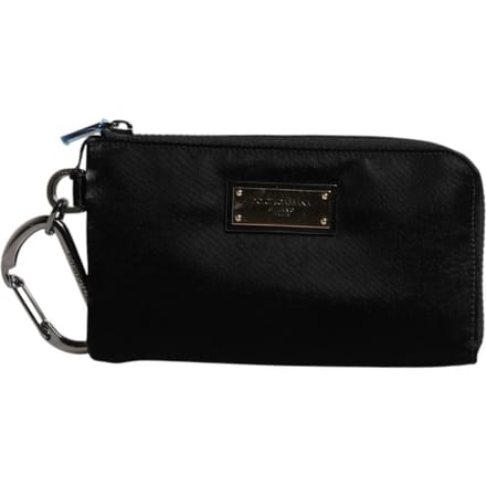 Dolce & Gabbana Zwarte Nylon Logo Plaque Sleutelhanger Pouch Clutch Bag