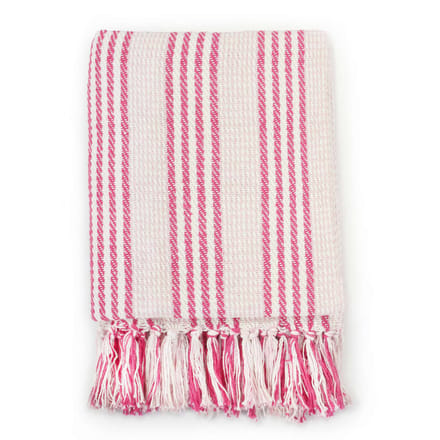 vidaXL - Plaid - strepen - 125x150 - cm - katoen - roze - en - wit
