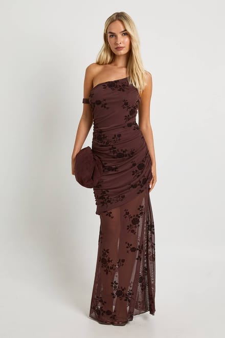 boohoo Dames Bandjes Devore Maxi-jurk | Chocoladebruin | Maat: 36