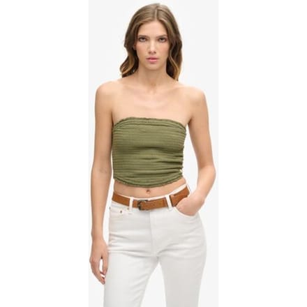 Superdry Bandeautop met Smokwerk Khaki Grootte: 42