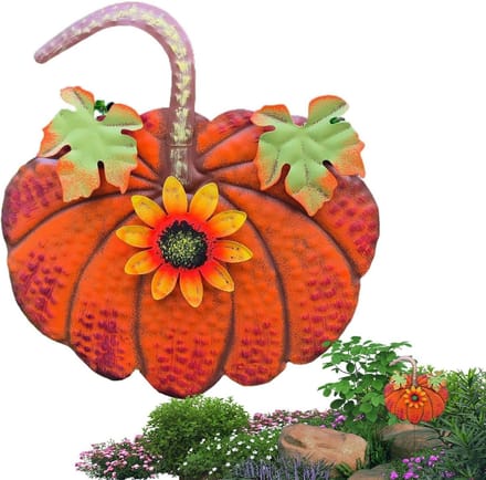 Pompoen Tuinsteker - Herfst Decoratie - Tuin Aankleden - Duurzaam Metaal - 33 x 36 cm - Geel