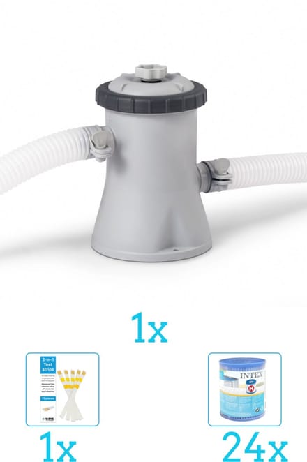Intex 28602GS Filterpomp - 1.250 liter per uur inclusief Filter (24 stuks) en Testrips