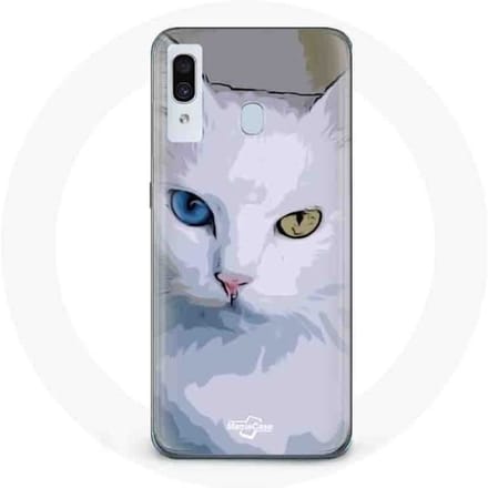 Coque pour Samsung Galaxy A20 Turc de van Chat oeil bleu et oeil jaune