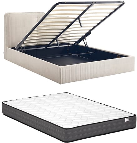 Vente-unique Bed met opbergruimte stof beige 160 x 200 cm