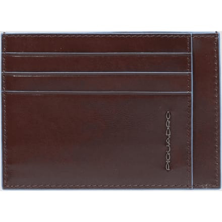 PIQUADRO Leren Kaarthouder Blue Square Pocket Credit Card Pouch RFID Mogano Bruine Blauw