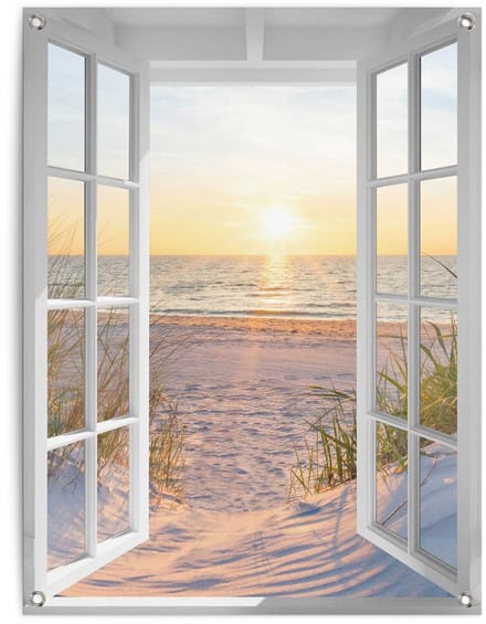 Tuinposter Zonsondergang door het raam - 80 x 60 - Canvas - REINDERS