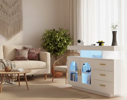 Industrial Home LED Dressoir Buffetkast - Wit - Dressoir Buffetkast 120 cm – - Medahomestore