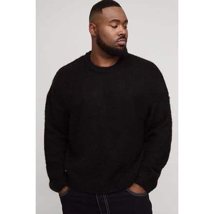 Plus Basic Boxy Fit Geborsteld Gebreide Trui | Black | Size 2XL
