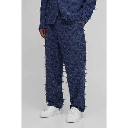 Getextureerde Denim-look Pantalon Met Relaxed Fit En Tailored Snit | Navy | Size 32