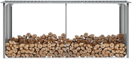 Houtopslag Rek - Haardhout Opslag - Buiten Opslaan - Schuin Dak - 330 cm Lang - Grijs