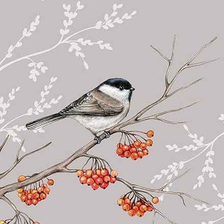 Lunch Servetten Bird On Branch Grey - Ambiente - 33x33 cm