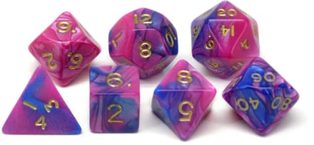 HOT Games dobbelstenen set - Toxic paars/blauw - 7 stuks - kunststof.