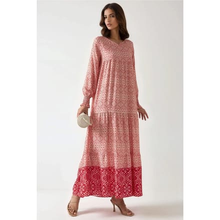 Geprinte Viscose Maxi Jurk met Ronde Hals