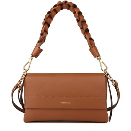 COCCINELLE Leren schoudertas Boheme Grana Double Shoulder Bag Cognac / Noir bruine