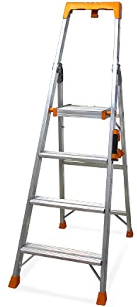 Opklapladder Aluminium - Professionele Kwaliteit, 4 Treden, Ergonomische Handgreep, Antislip Veiligheid