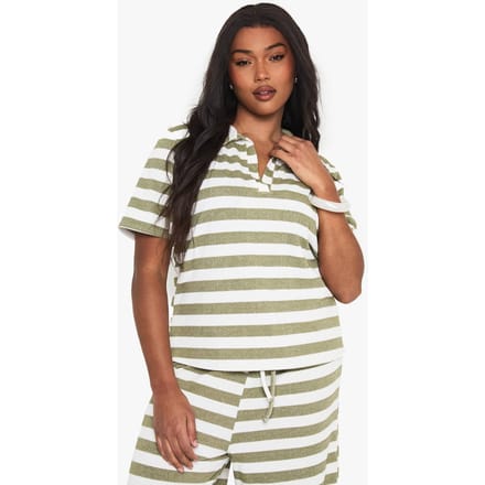 boohoo Dames PLUS V-hals gebreide top met kraag | Kaki | Maat: 46