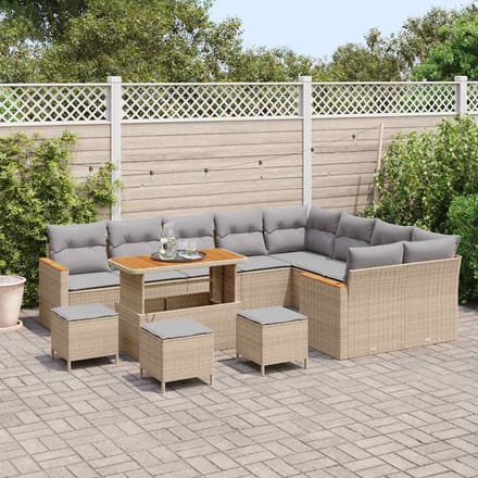vidaXL - Tuinbank - Set - 13 - st - 9-zits - Beige - [Synthetisch]: - Poly - Riet