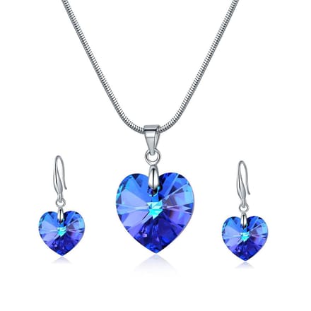 Blauwe QoF Kristal Hart Oorbellen Hanger Set.