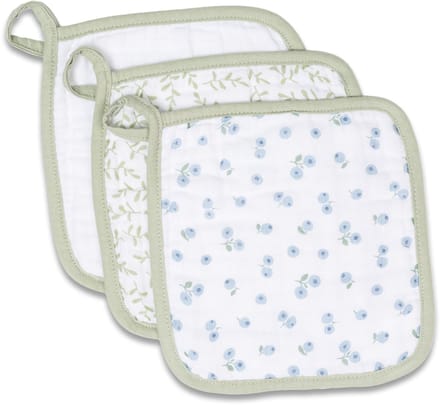 Mousseline washandjes - 3-pack - Greenery & Blueberries