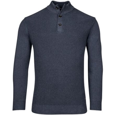 Baileys Trui Uni Color Half Zip Buttons Front Fisherman Rib Tight Knit Deep Denim Blue / male