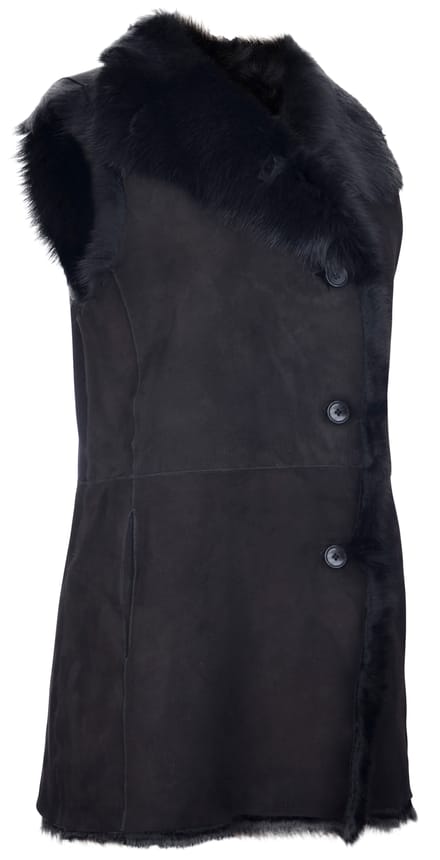 Zwart toscana schapenvacht gilet-manama voor dames