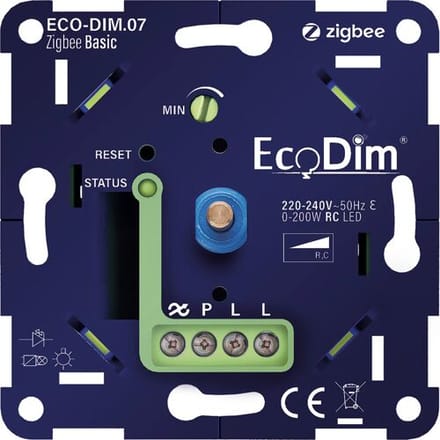 EcoDim - LED Dimmer - ECO-DIM.07 - Fase Afsnijding RC - ZigBee - Inbouw - Enkel Knop - 0-200W