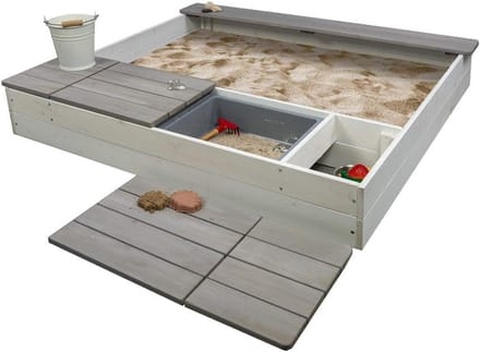 Houten Zandbak met Opbergvakken voor Kinderen - Wit/Grijs
