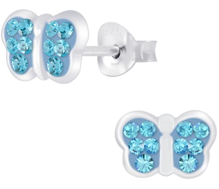 Joy|S - Zilveren blauwe vlinder oorbellen - kristal