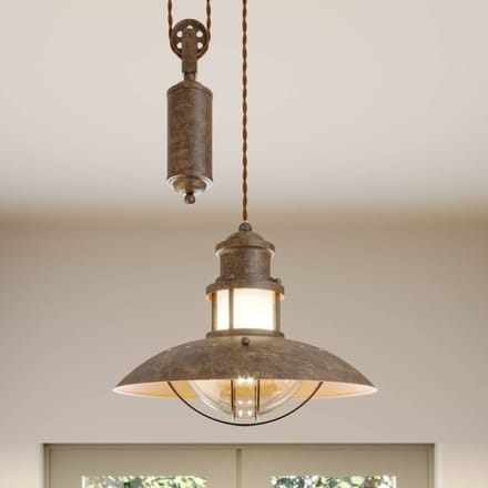 Lindby - hanglamp - 1licht - Metaal, glas - H: 28 cm - E27 - bruin, helder, gesatineerd
