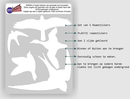 Jerma - Vogels - Raamstickers - set 5 st - 5 div. afmetingen - Wit - Zelfklevend - Plasticfolie