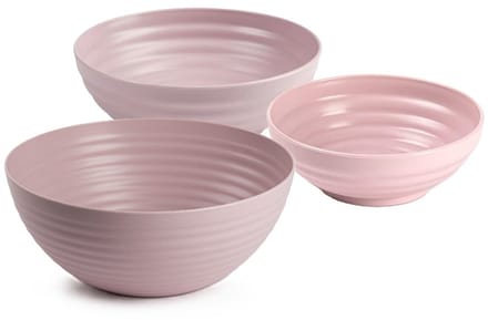 Plasticforte onbreekbaar servies schalen set - roze - kunststof - 3 formaten - 10x stuks - Camping - Keuken
