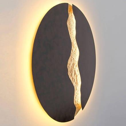 Holländer LED wandlamp LAVA, zwart/goud, Ø 80 cm, metaal, dimbaar
