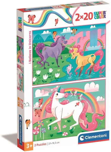 Clementoni - Puzzel - 2x20 Stukjes - Eenhoorns - Puzzel Voor Kinderen - Vanaf 3 Jaar