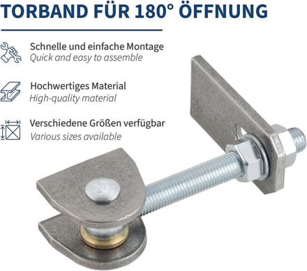 Verstelbare Deurband met Schroefdraadlasband M12 - 180° Opening, Verzinkte Montage Hardware