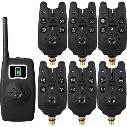 Lixada Draadloze Visbeetmelders Set Digitale Visalarmset LED Alarm Indicator Alert Bell JY-19-6 black
