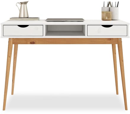 Bureau STEFANO met 2 lades van massief hout – wit/eiken