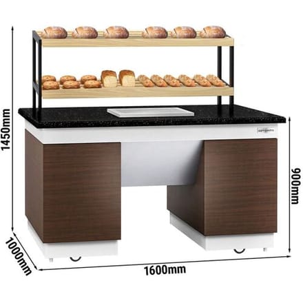 GGM Gastro Brotregal DUBLIN - 1600mm - mit Rollen - schwarze Granit-Arbeitsplatte Bruin / Zwart / Wit