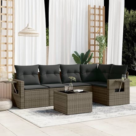 vidaXL - 6-delige - Loungeset - met - kussens - poly - rattan - grijs