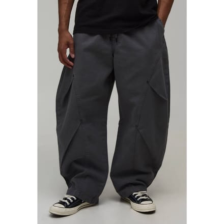 Ballonmodel Broek Met Elastische Taille, Dubbele Beenplooi En Twill Stof | Grey | Size Medium