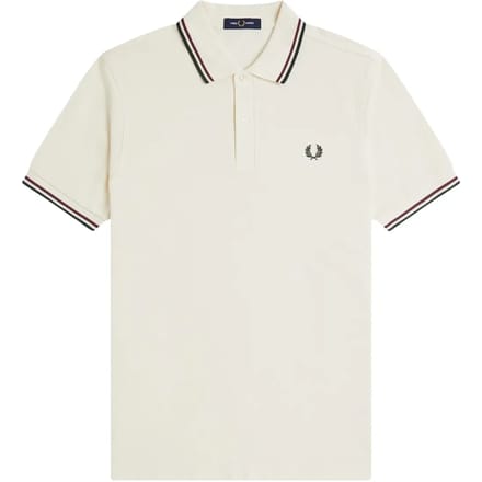 FRED PERRY TWIN TIPPED POLO ECRU/OXBLOOD/GRASSROOTS