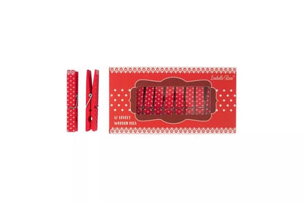 Isabella Rose - grote houten wasknijpers - 12 stuks - rood met witte stippen