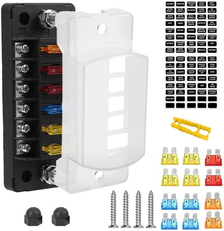Zekeringkast 6-weg met led-indicator en 12 zekeringen, waterdicht voor auto, vrachtwagen en boot