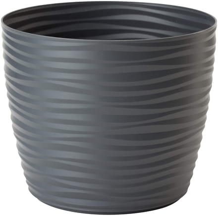 Overpot rond golven slim bloempot 3D effect antraciet H: 19 cm D: 23cm