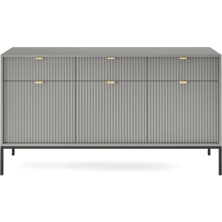 Selsey Vellore - driedeurs commode 154 cm - grijs met gecanneleerde fronten en gouden handgrepen