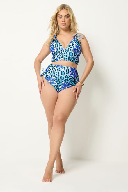 Yours Blauwe Bikinitop Met Dierenprint En Striksluiting Size 10
