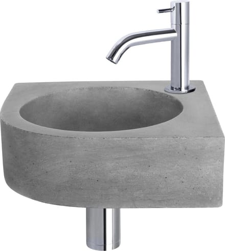 Differnz Cleo Fonteinset - Beton Donkergrijs - Kraan Gebogen Chroom - Inclusief Sifon en Afvoerplug - Hoekmodel Plaatsbesparend - Kwartrond - Hangend - 31,5 x 31,5 x 10 cm